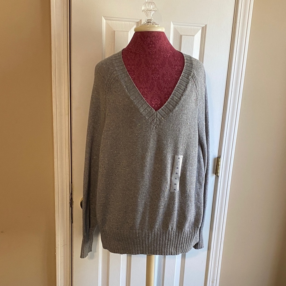 Old Navy Women's XL Gray Speckled Knit V‑Neck Sweater New